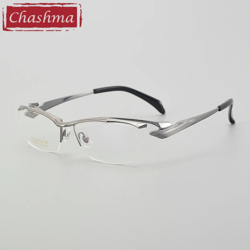 Chashma Unisex Semi Rim Square Brow Line Titanium Eyeglasses 6178 Semi Rim Chashma Silver  