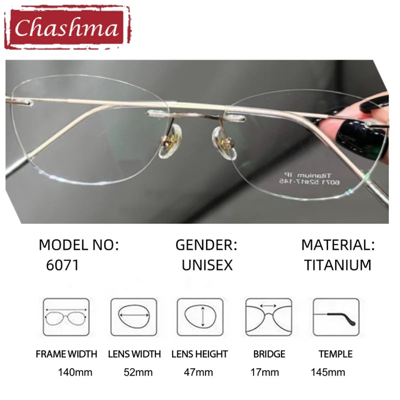 Chashma Women's Rimless Polygon Cat Eye Titanium Eyeglasses 666071