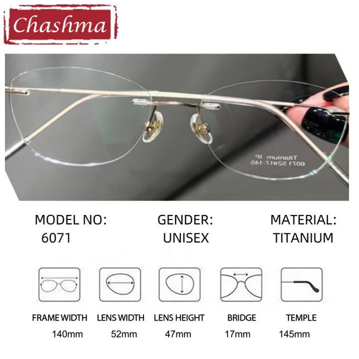 Chashma Women's Rimless Polygon Cat Eye Titanium Eyeglasses 666071