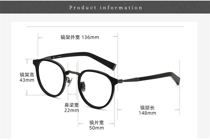 Black Mask Unisex Full Rim Round Acetate Eyeglasses BM-BKT10