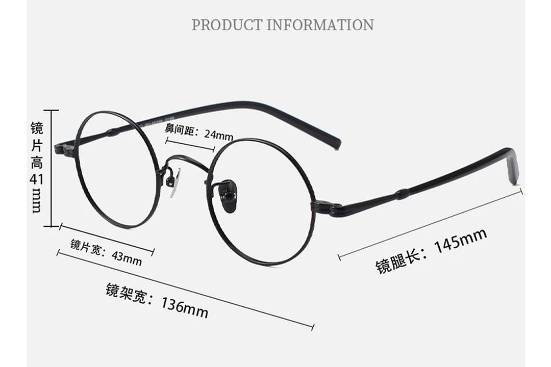 Black Mask Unisex Full Rim Round Titanium Eyeglasses BM-M605