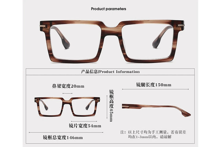 Black Mask Unisex Full Rim Square Acetate Eyeglasses BM-S528