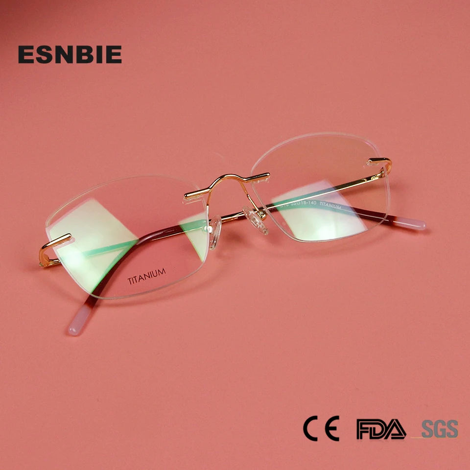 Esnbie Women's Rimless Square Cat Eye Titanium Eyeglasses 12407 Rimless Esnbie   