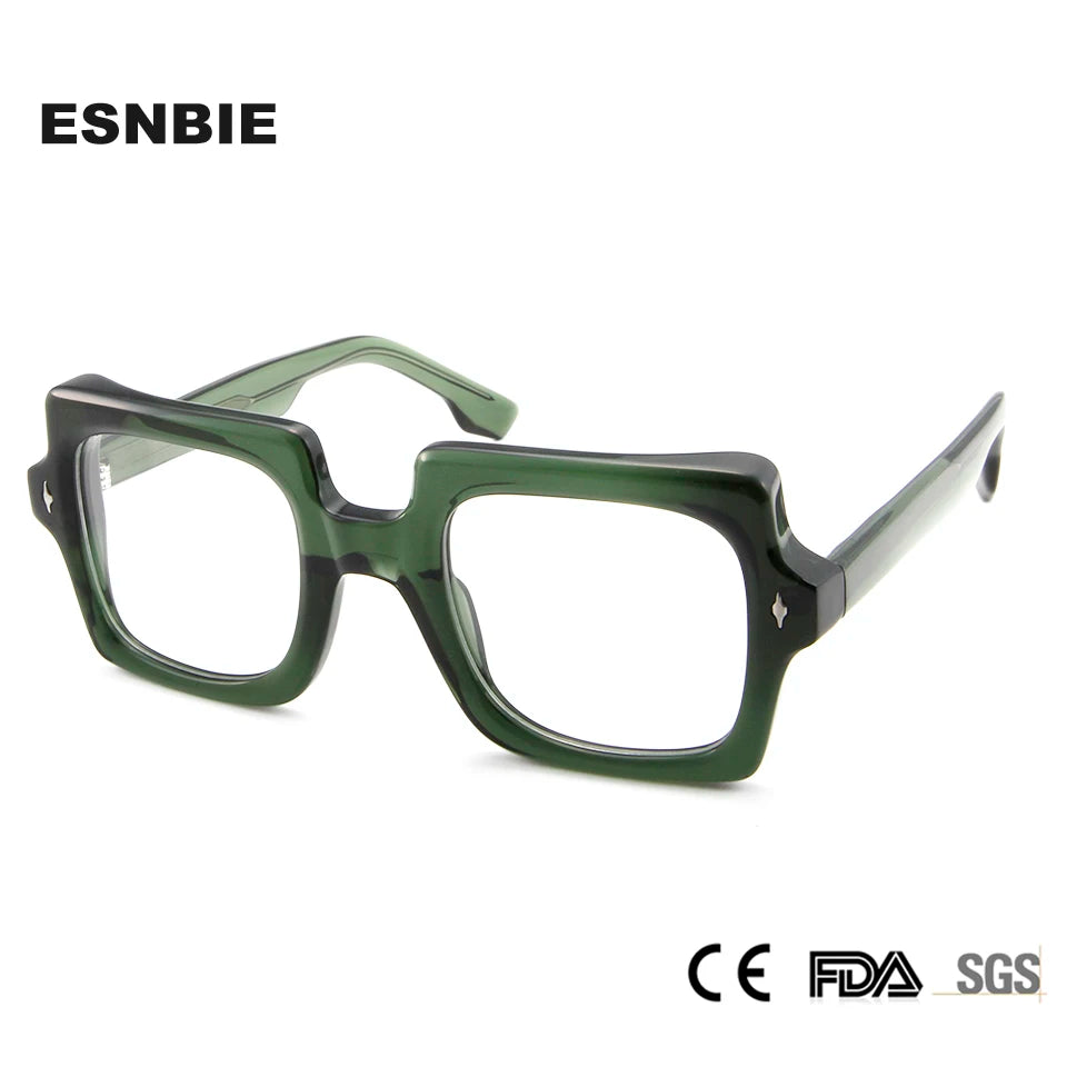 Esnbie Women's Full Rim Big Flat Top Square Acetate Eyeglasses 13601 Full Rim Esnbie   