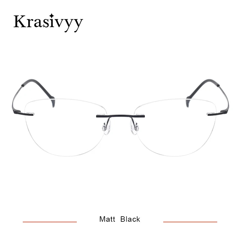 Krasivyy Unisex Rimless Flat Top Cat Eye Titanium Eyeglasses 16007 Rimless Krasivyy Matt Black  