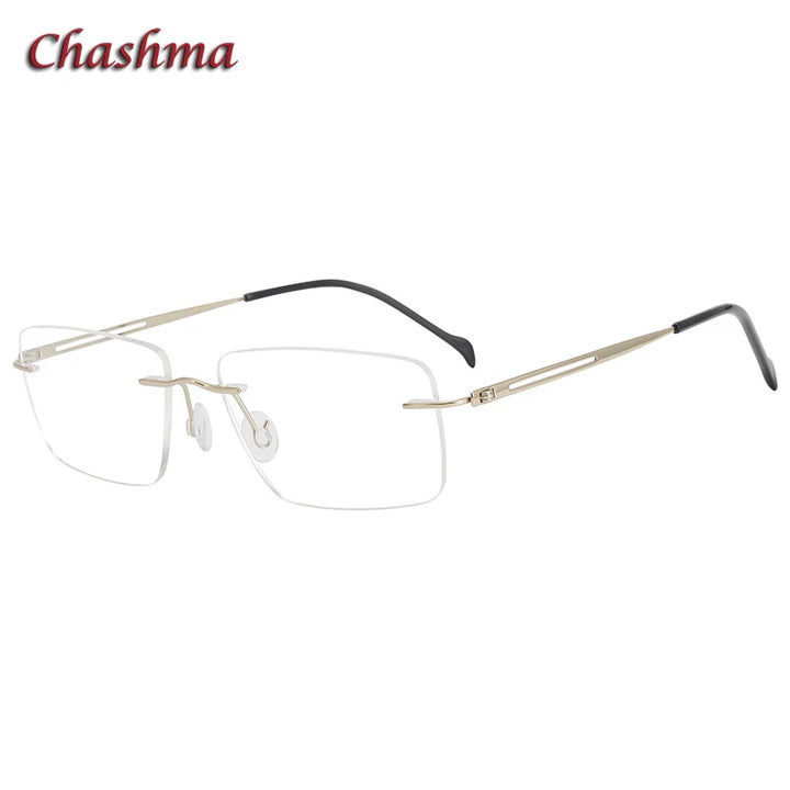 Chashma Ottica Men's Rimless Rectangle Titanium Eyeglasses 5019 Rimless Chashma Ottica Gold  