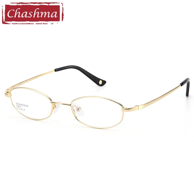 Unisex Small Oval Full Rim Titanium Frame Eyeglasses 8070 Full Rim Chashma Gold  