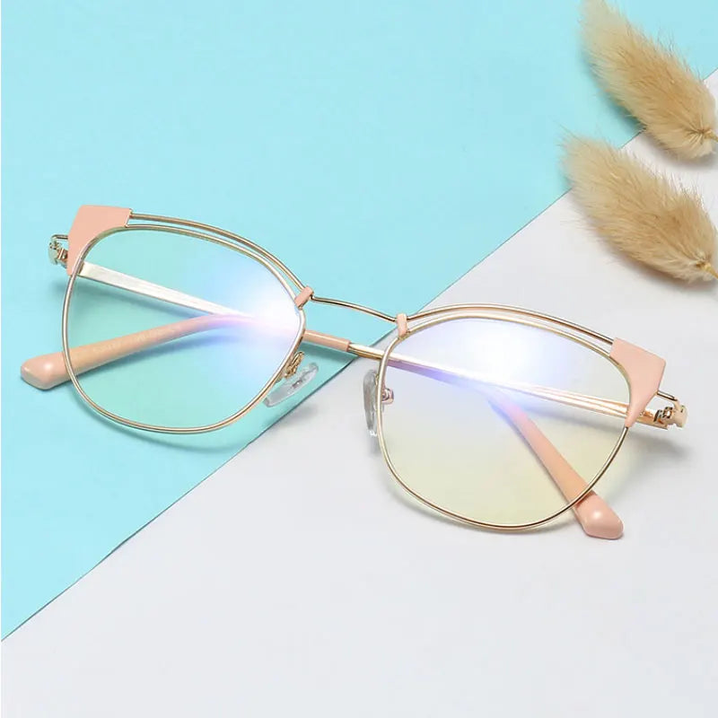 Hotony Women's Full Rim Square Cat Eye Tr 90 Alloy Eyeglasses 95537 Full Rim Hotony