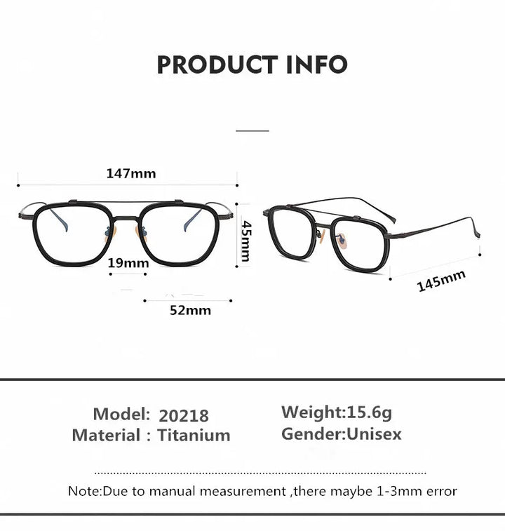 Aimee Unisex Full Rim Square Double Bridge Acetate Titanium Eyeglasses 20218