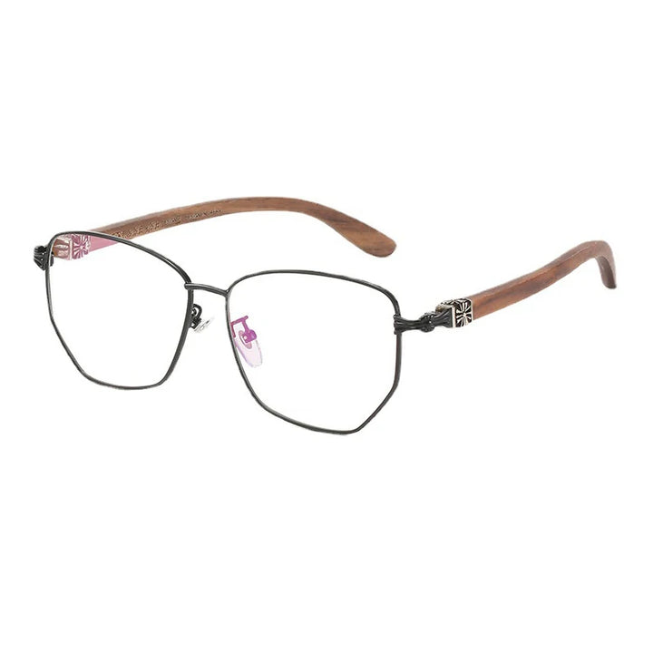 Kocolior Unisex Full Rim Square Alloy Wood Eyeglasses 8125 Full Rim Kocolior   