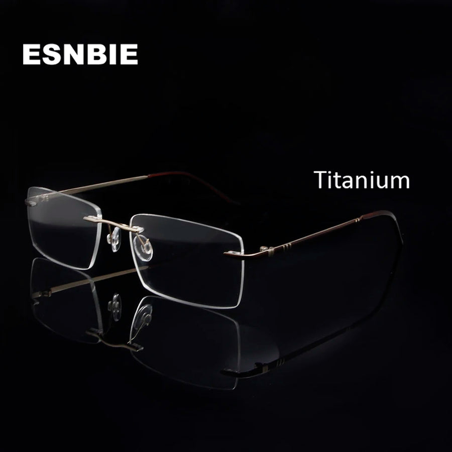 Esnbie Unisex Rimless Rectangle Titanium Eyeglasses 124211 Rimless Esnbie   