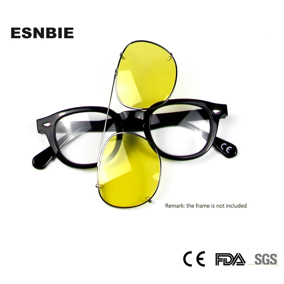 Esnbie Unisex Full Rim Round Polarized Clip On Sunglasses 4718-5218 With Clip Ons Esnbie   