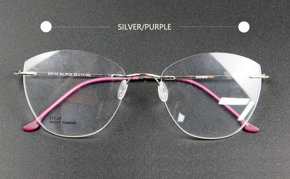 Esnbie Women's Rimless Cat Eye Titanium Eyeglasses 37715 Rimless Esnbie titan silver purple  