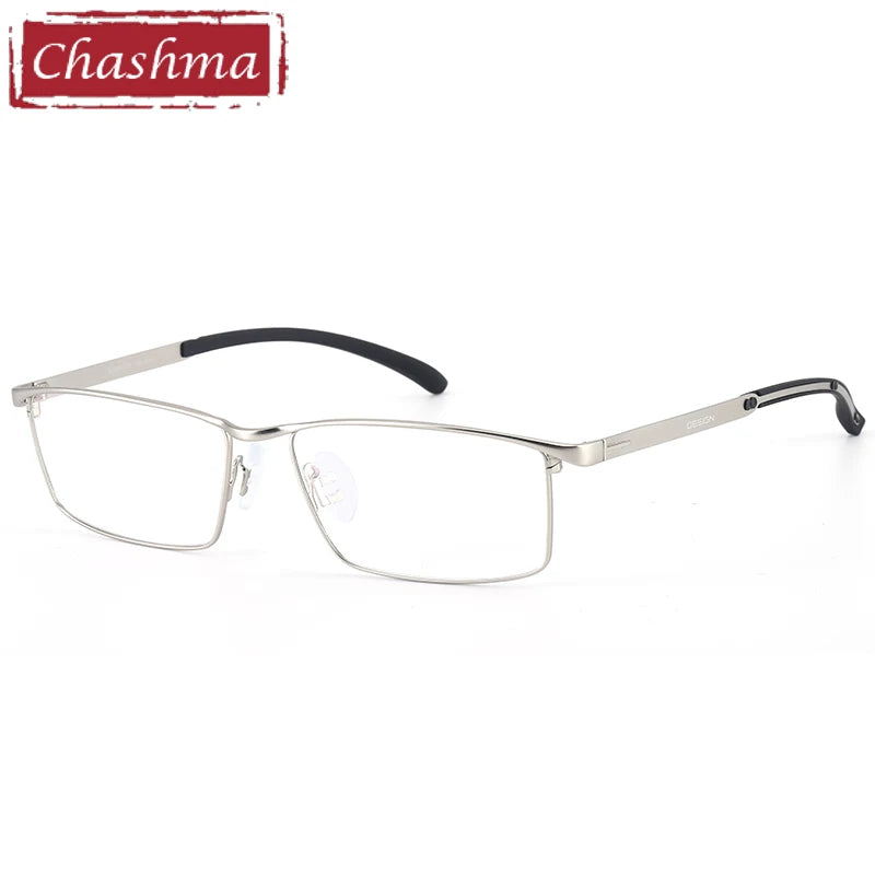 Chashma Ochki Men's Full Rim Square Titanium Alloy Eyeglasses 49318 Full Rim Chashma Ochki Silver  