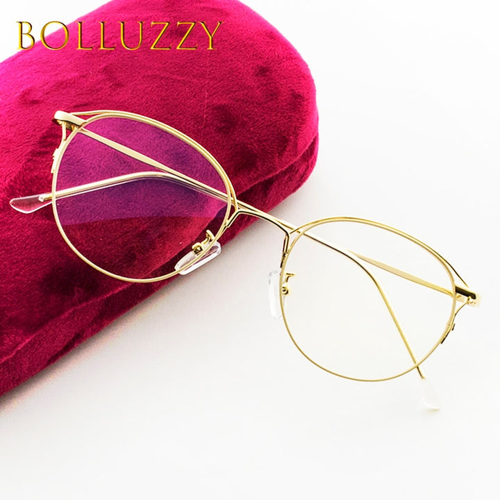 Bolluzzy Women's Full Rim Round Cat Eye Alloy Eyeglasses S11228 Full Rim Bolluzzy   