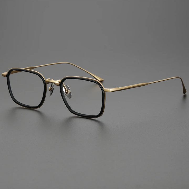 Hewei Unisex Full Rim Square Titanium Acetate Eyeglasses 0009 Full Rim Hewei black-gold  