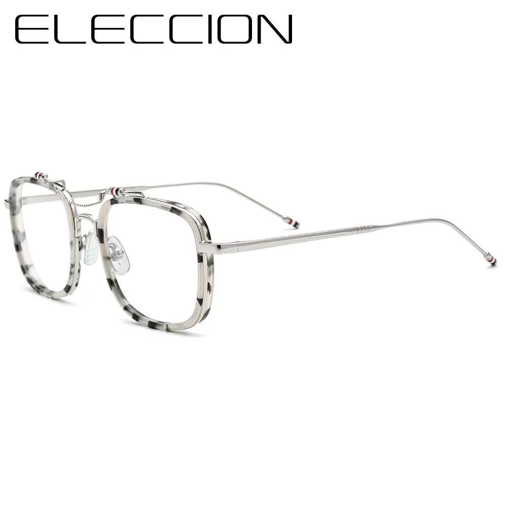 Eleccion Unisex Full Rim Square Titanium Acetate Eyeglasses 19816 Full Rim Eleccion C4. Gray Frame