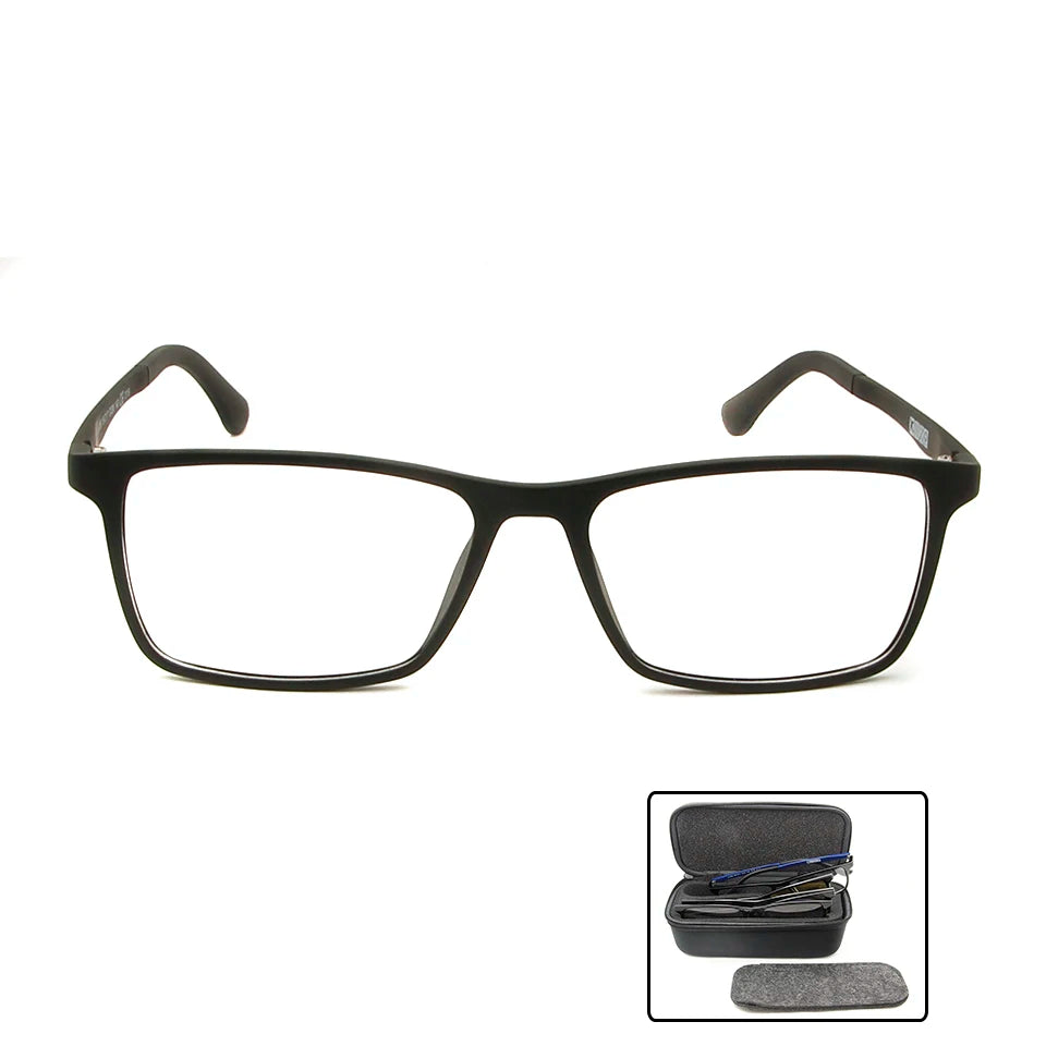 Esnbie Unisex Full Rim Square Ultem Eyeglasses Clip On Sunglasses 2651 With Clip Ons Esnbie   