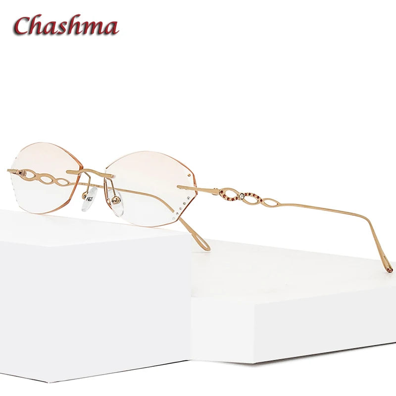 Chashma Ochki Women's Rimless Oval Cat Eye Titanium Eyeglasses 28794