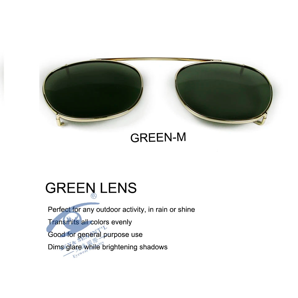 Esnbie Unisex Full Rim Round Polarized Clip On Sunglasses 4718-5218 With Clip Ons Esnbie gold green-M as photo 