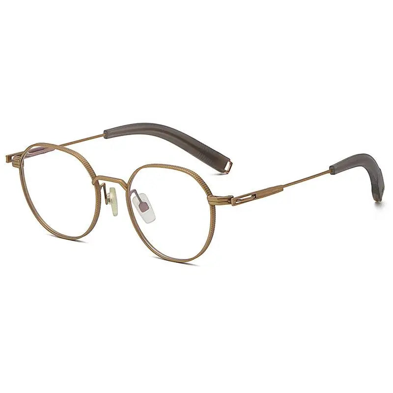 Aimee Unisex Full Rim Flat Top Oval Titanium Eyeglasses 25108 Full Rim Aimee Gold  