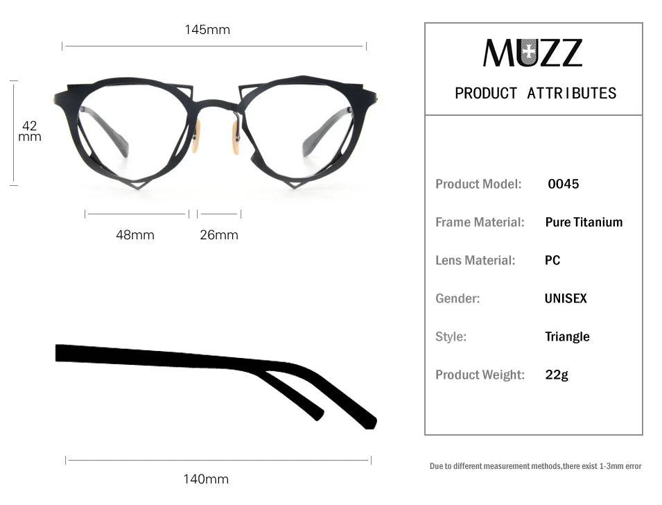 Muzz Unisex Full Rim Irregular Round Cat Eye Titanium Eyeglasses 10045 Full Rim Muzz   