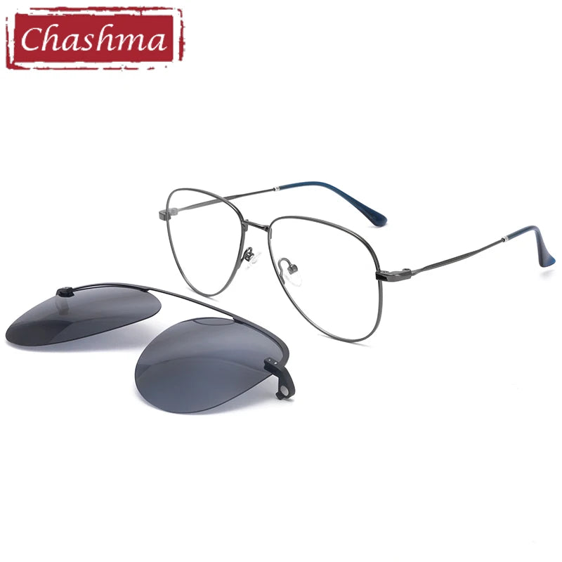 Chashma Ottica Unisex Full Rim Oval Steel Eyeglasses Clip On Sunglasses 102544