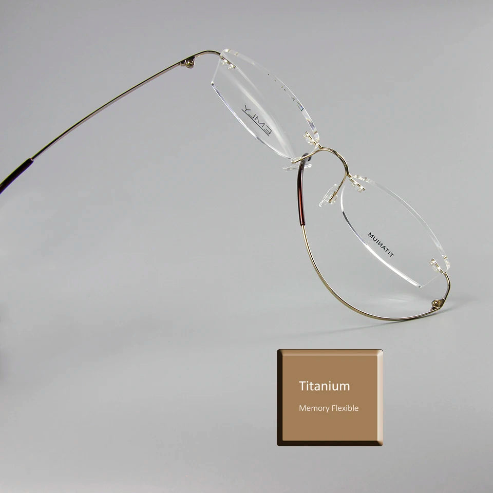 Esnbie Unisex Rimless Oval Rectangle Titanium Eyeglasses 80021 Rimless Esnbie   