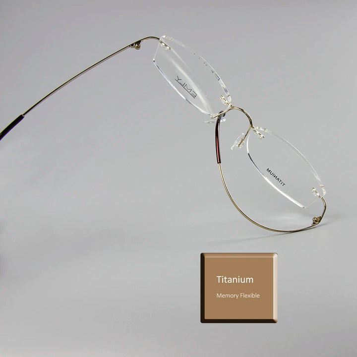 Esnbie Unisex Rimless Oval Rectangle Titanium Eyeglasses 80021 Rimless Esnbie   