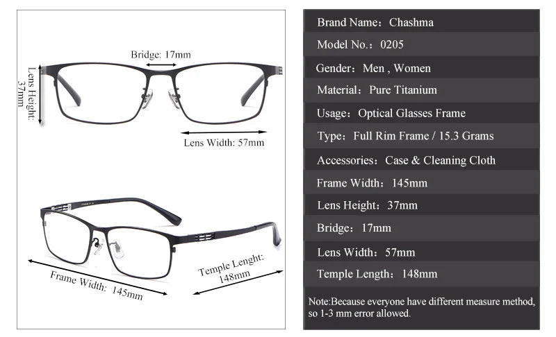 Chashma Ochki Men's Full Rim Square Titanium Eyeglasses 40205