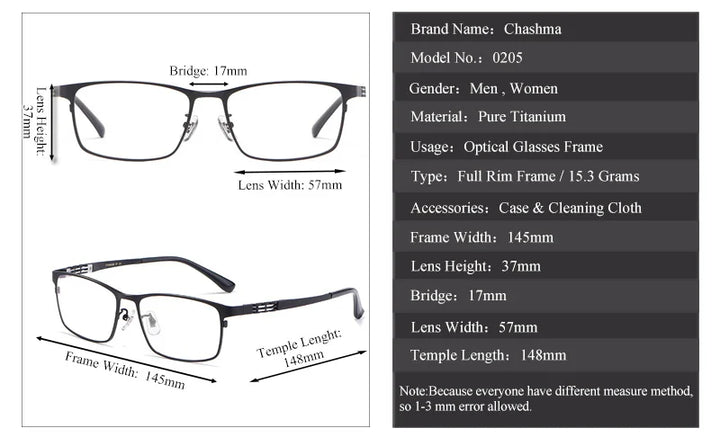 Chashma Ochki Men's Full Rim Square Titanium Eyeglasses 40205