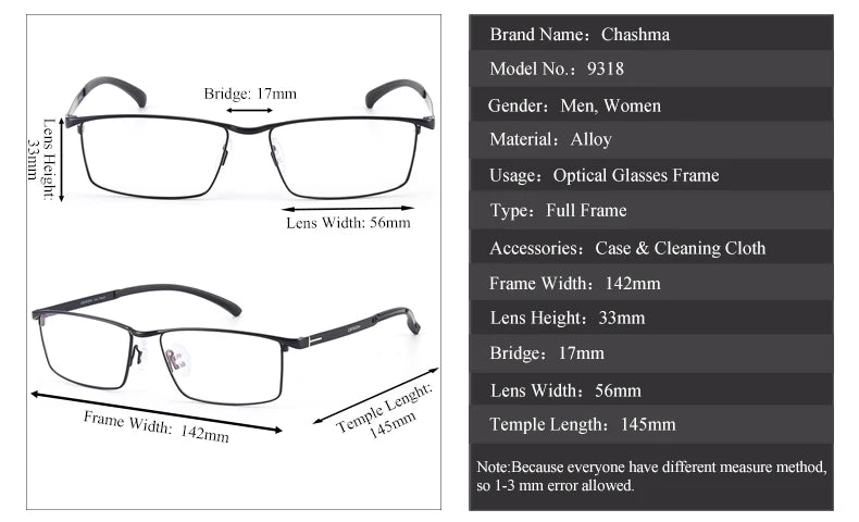 Chashma Ottica Men's Full Rim Square Brow Line Alloy Eyeglasses 29318