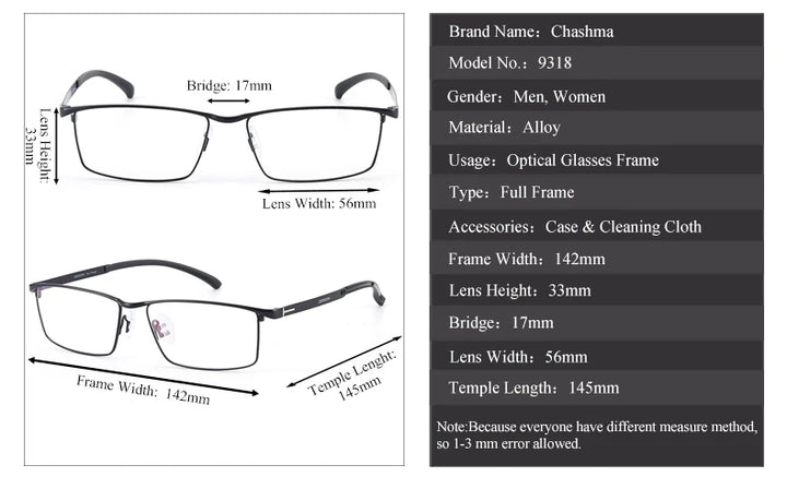 Chashma Ottica Men's Full Rim Square Brow Line Alloy Eyeglasses 29318
