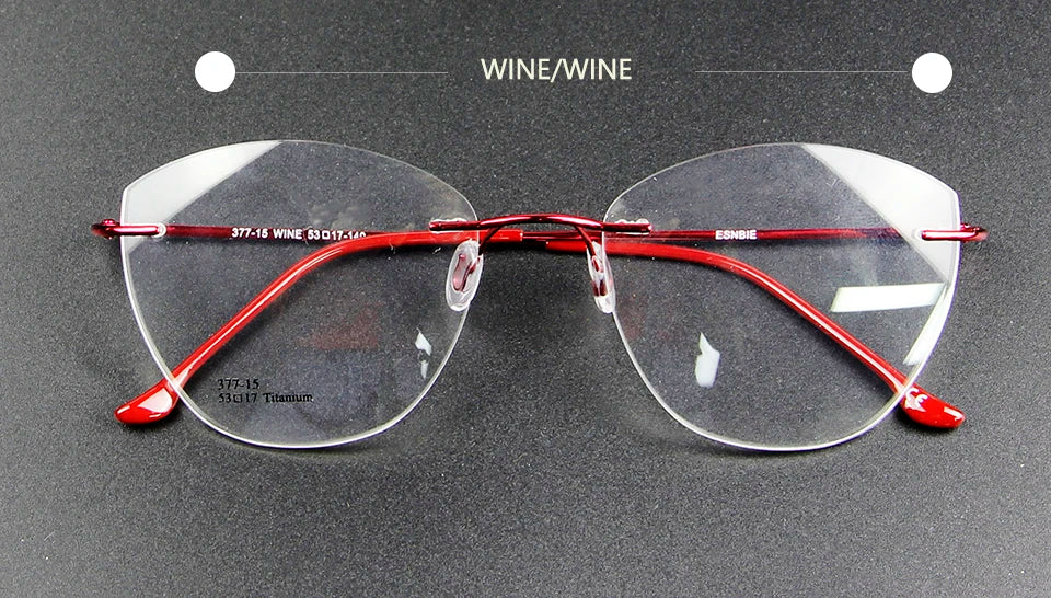 Esnbie Women's Rimless Cat Eye Titanium Eyeglasses 37715 Rimless Esnbie titanium red  