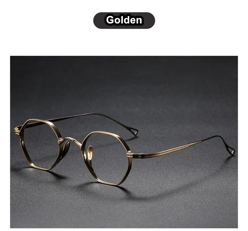 Aimee Unisex Full Rim Small Hexagon Titanium Eyeglasses 112152 Full Rim Aimee Golden  