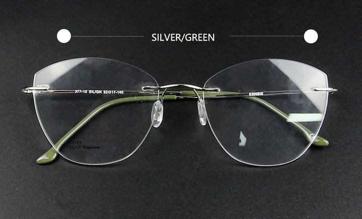 Esnbie Women's Rimless Cat Eye Titanium Eyeglasses 37715 Rimless Esnbie titan silver green  