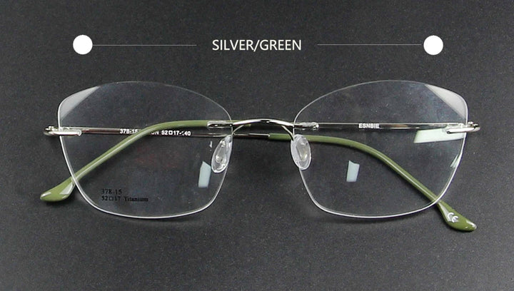 Esnbie Women's Rimless Cat Eye Titanium Eyeglasses 37815 Rimless Esnbie titan silver green  