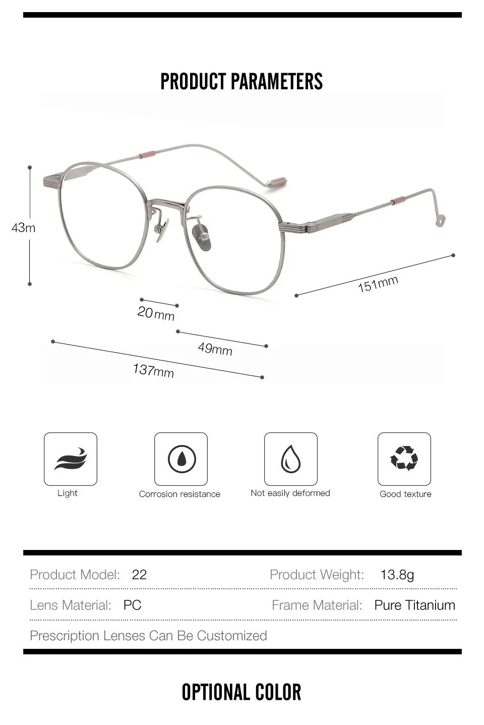 Muzz Unisex Full Rim Oval Round Titanium Eyeglasses 21022