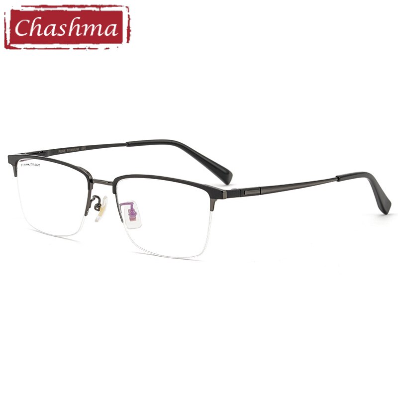 Chashma Men's Semi Rim Square Titanium Eyeglasses 226186 Semi Rim Chashma Black Gray  