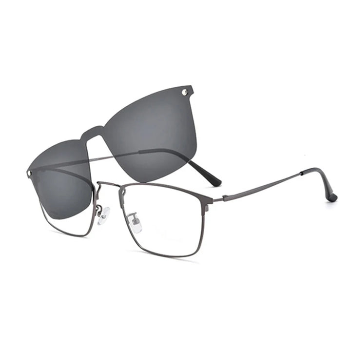 Hotochki Unisex Full Rim Square Alloy Eyeglasses Clip On Sunglasses 94009
