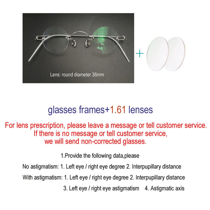 Yujo Unisex Rimless Round Screwless Steel Eyeglasses 23636 Rimless Yujo Radiation protection CHINA