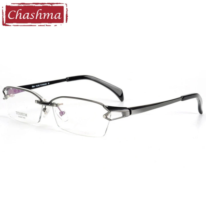 Chashma Ochki Unisex Semi Rimless Oval Titanium Eyeglasses 41143 Semi Rim Chashma Ochki GRAY  