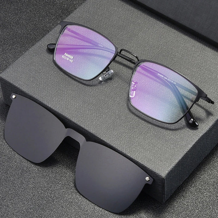 Hotochki Unisex Full Rim Square Alloy Eyeglasses Clip On Sunglasses 94009
