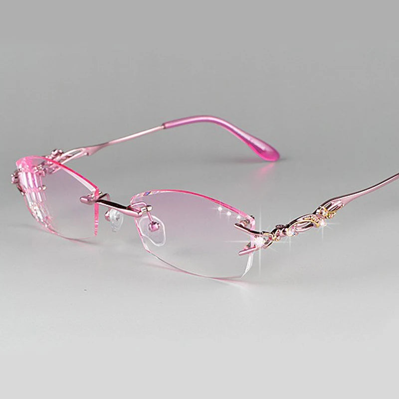 Chashma Ochki Women's Rimless Square Oval Titanium Eyeglasses 80361 Rimless Chashma Ochki Pink  