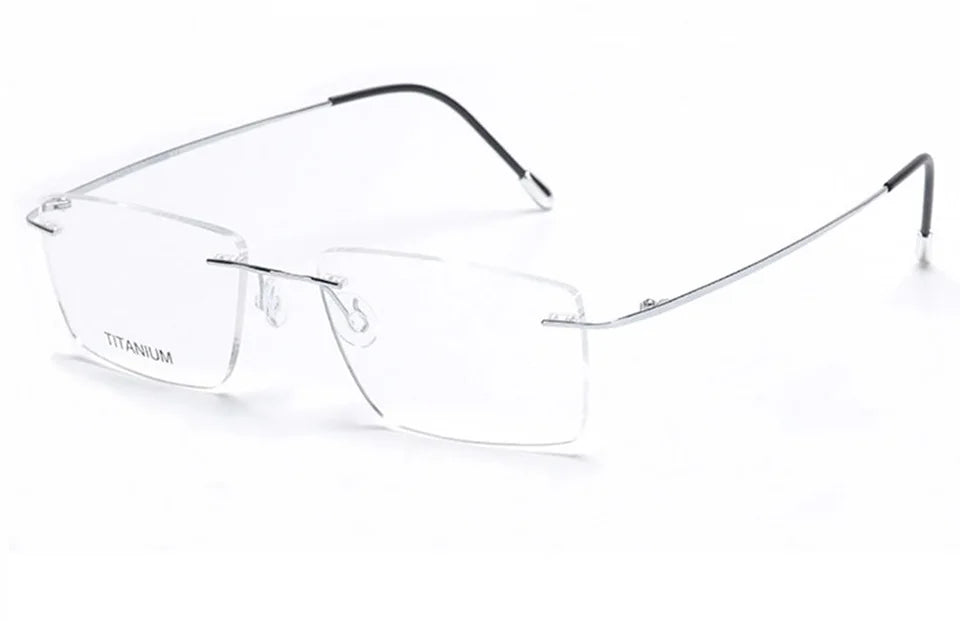 Eleccion Unisex Rimless Square Titanium Eyeglasses 14035 Rimless Eleccion C3. Silver Frame