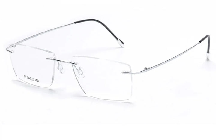 Eleccion Unisex Rimless Square Titanium Eyeglasses 14035 Rimless Eleccion C3. Silver Frame