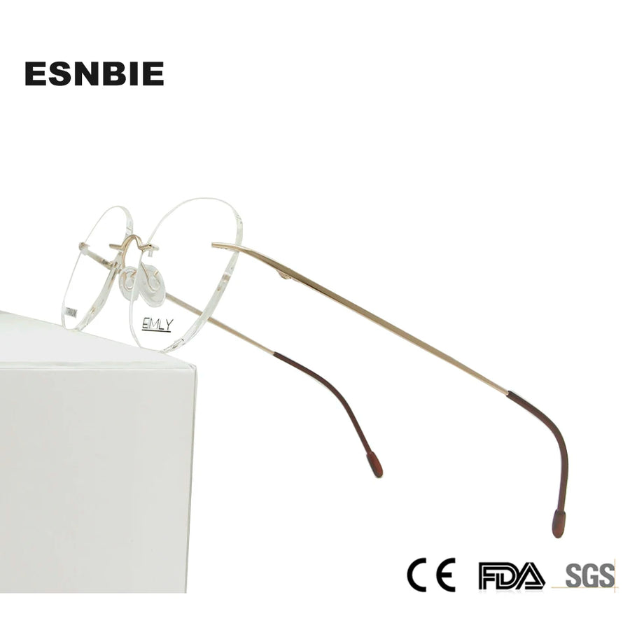 Esnbie Unisex Rimless Oval Round Titanium Eyeglasses 80011 Rimless Esnbie   