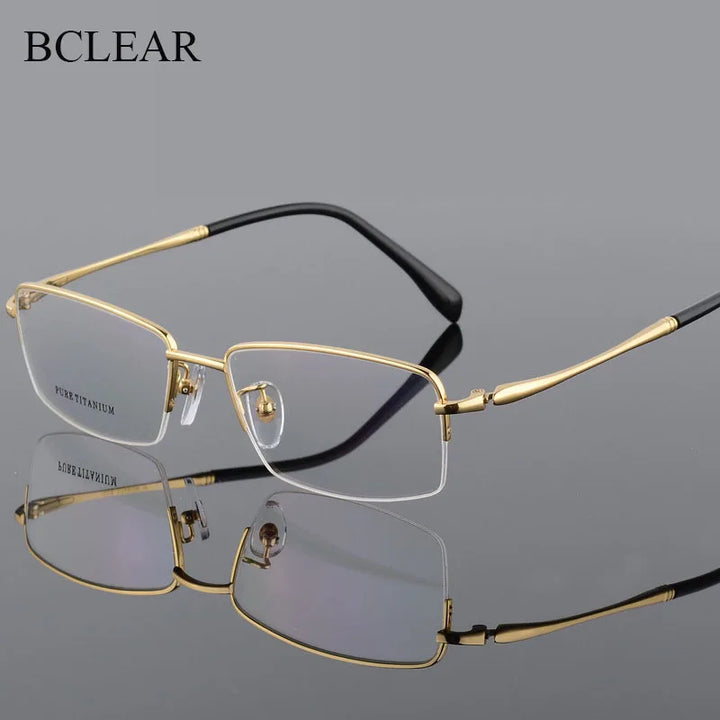 Bclear Men's Semi Rim Oversized Square Titanium Eyeglasses 82964