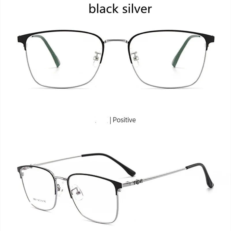 Kocolior Unisex Full Rim Large Square Alloy Hyperopic Reading Glasses 38001 Reading Glasses Kocolior Black Silver +25 