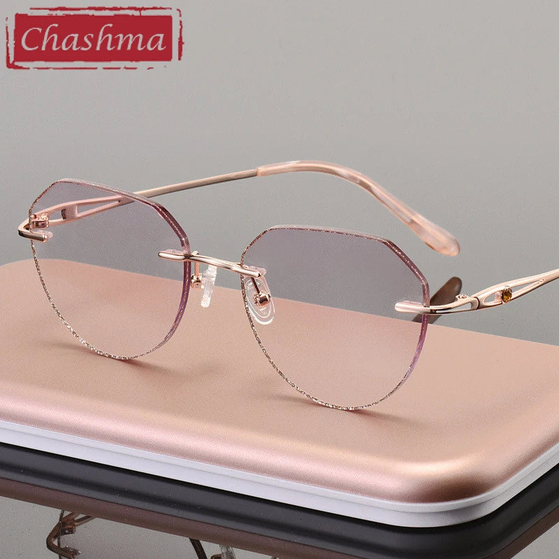 Chashma Ottica Women's Rimless Flat Top Oval Titanium Eyeglasses 99101 Rimless Chashma Ottica